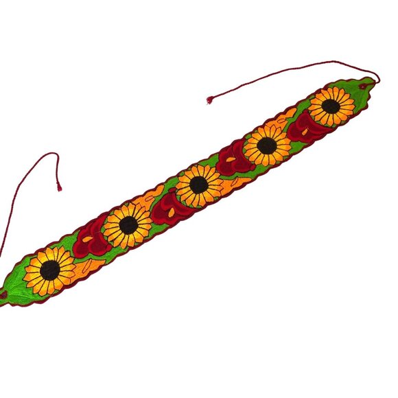Boho Hippy Belt Floral Embroidered  Folk Tie on One Size Sunflower Festival - Picture 1 of 4